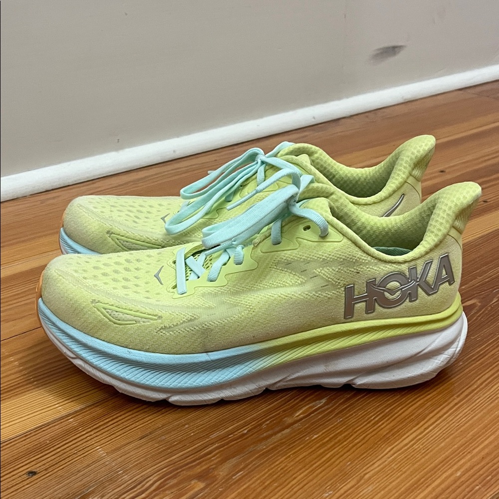 Hoka Lightweight Running Shoes in Lime and Light Blue